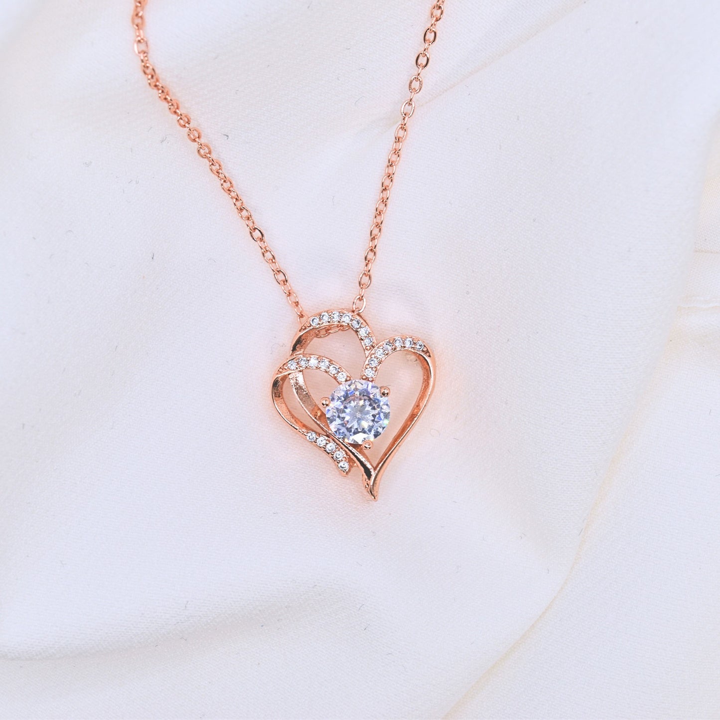 Zircon Rose Gold Intertwined Hearts Necklace