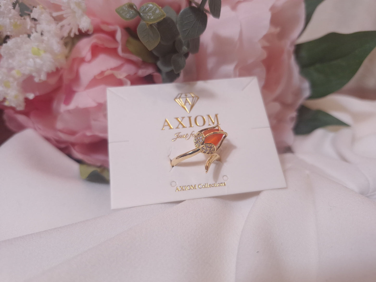 18K Gold Carnelian Gemstone Rose Ring