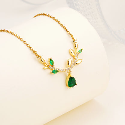 Emerald Leaf Pendant Necklace
