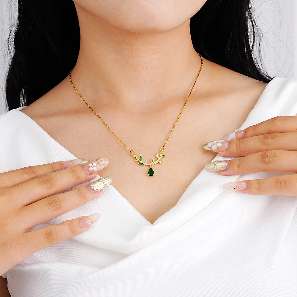 Emerald Leaf Pendant Necklace