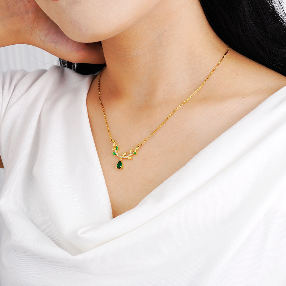 Emerald Leaf Pendant Necklace