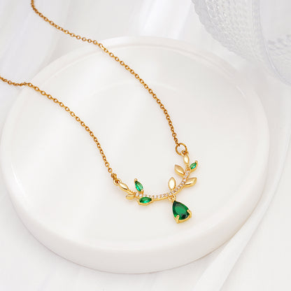 Emerald Leaf Pendant Necklace