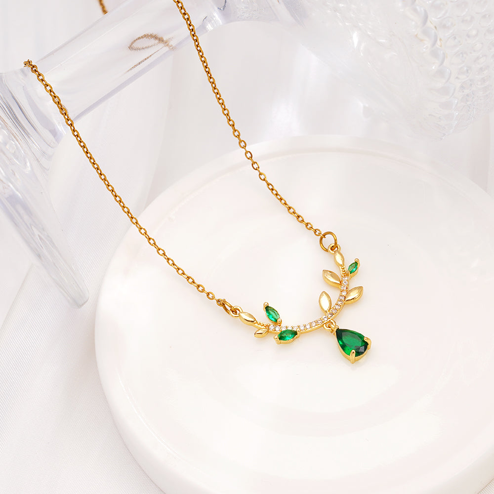 Emerald Leaf Pendant Necklace