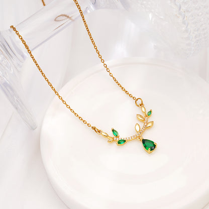 Emerald Leaf Pendant Necklace