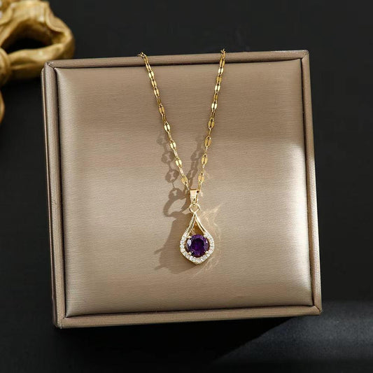 18K Gold Amethyst Teardrop Pendant Necklace