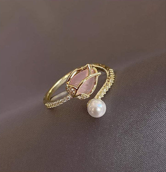 Blossom Pearl Rose 14K Gold Ring