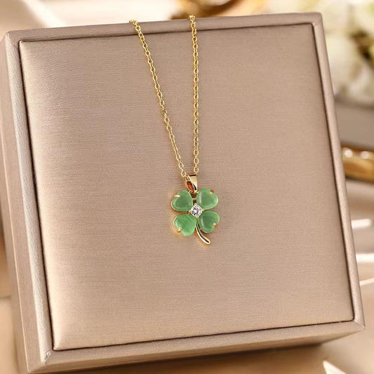 18K Gold Green Clover Necklace