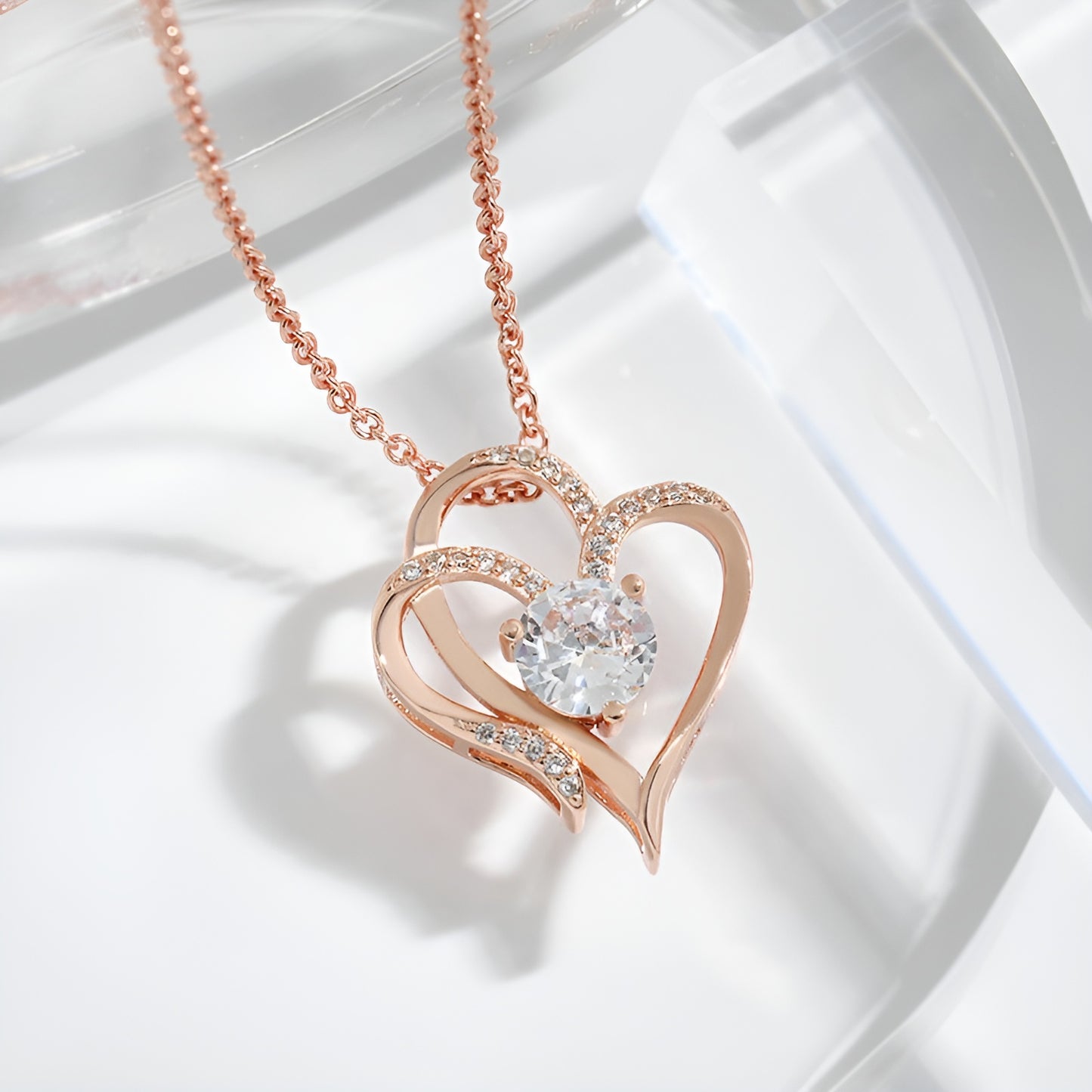 Zircon Rose Gold Intertwined Hearts Necklace