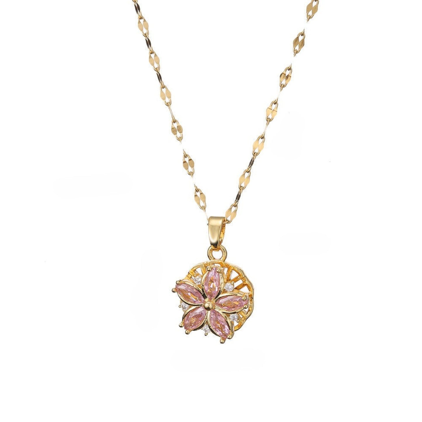 Spinning Blossom Pendant 18K Gold Necklace