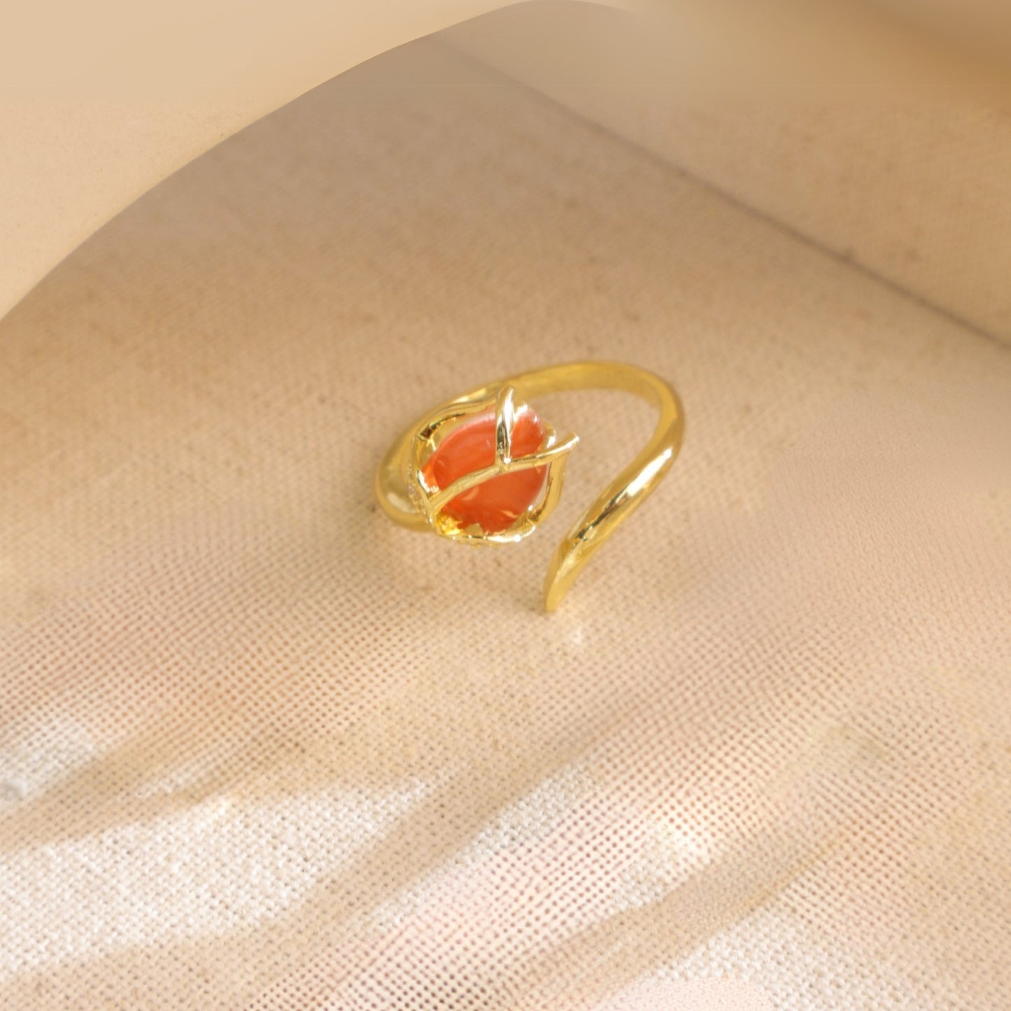 18K Gold Carnelian Gemstone Rose Ring