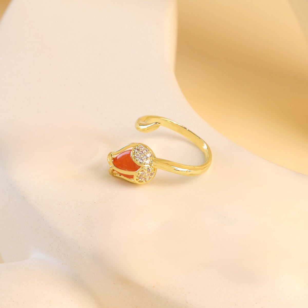 18K Gold Carnelian Gemstone Rose Ring