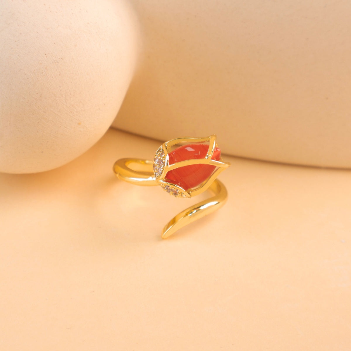 18K Gold Carnelian Gemstone Rose Ring