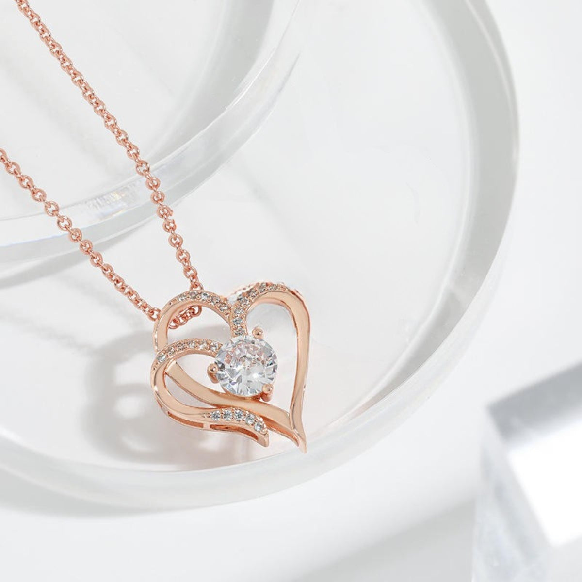 Zircon Rose Gold Intertwined Hearts Necklace