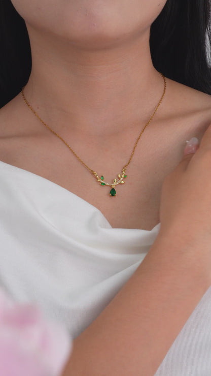 Emerald Leaf Pendant Necklace